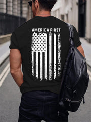 Men's America First Patriotic USA Flag Print Tee