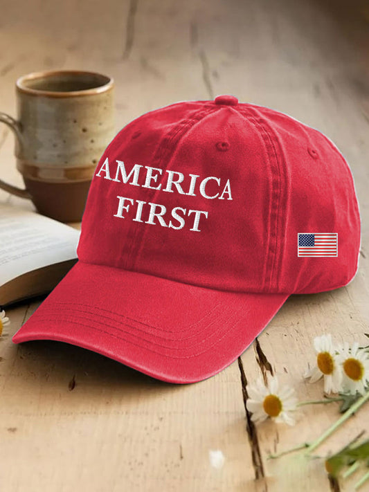 Unisex America First Patriotic USA Flag Hat