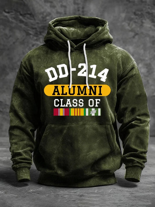 Men's Retro DD-214 Veteran Print Casual Hoodie