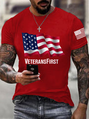 Men's Veterans First Patriotic USA Flag Print Tee