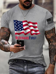 Men's Veterans First Patriotic USA Flag Print Tee