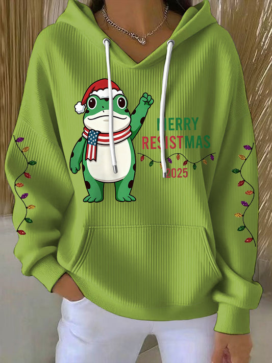 Women's Merry Resistmas Portland Frog Printed Hoodie