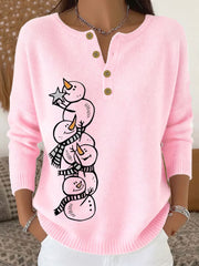 Women's Christmas Snowman Print  Button Top