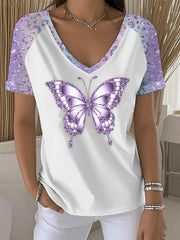 Women's Purple Butterfly Art Print T-shirt