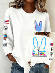 Women's Bunny Football Music Lover Printed Sweatshirt
