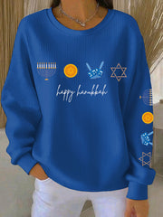 Women's Happy Hanukkah Ribbed Round-Neck Sweatshirt