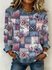 Women's Alzheimer's Awareness Purple Floral Patchwork Hooded