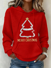 Women's Christmas Tree Waffle Print Casual Hoodie