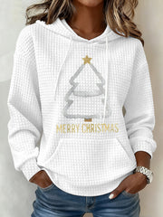 Women's Christmas Tree Waffle Print Casual Hoodie