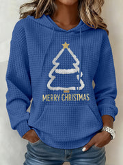 Women's Christmas Tree Waffle Print Casual Hoodie