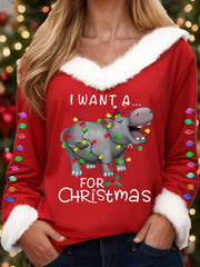 Women's I Want A Hippopotamus For Christmas Fur Collar Top
