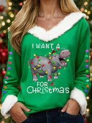 Women's I Want A Hippopotamus For Christmas Fur Collar Top