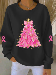 Women's Christmas Tree Pink Round-Neck Sweatshirt