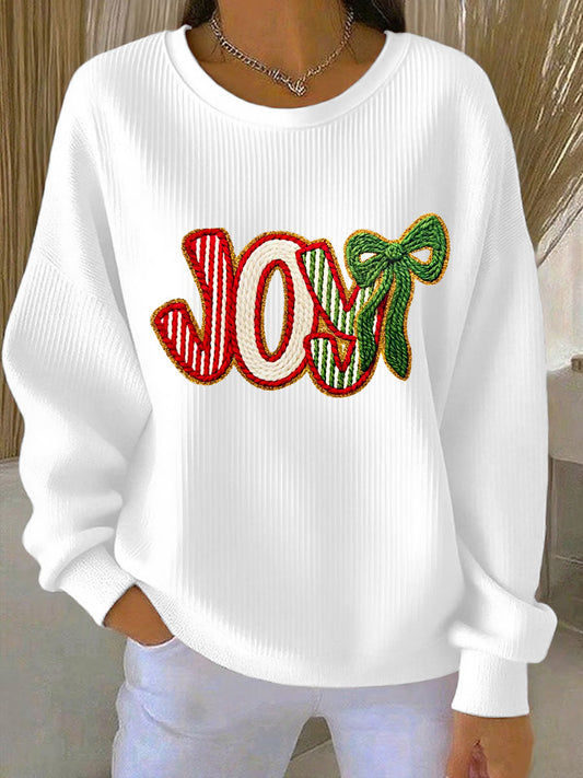 Women's Christmas  Art Ribbed Round-Neck Sweatshirt