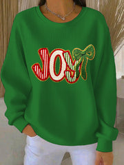 Women's Christmas  Art Ribbed Round-Neck Sweatshirt