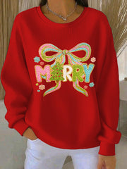 Women's Christmas Merry Christmas  Ribbed Round-Neck Sweatshirt