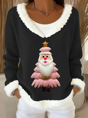 Women's Christmas Tree Art Casual Fur Collar Top