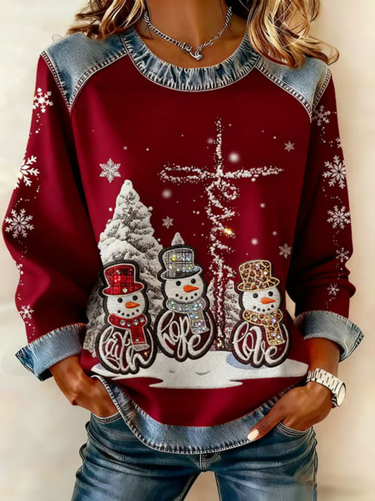 Women's Christmas Cross Print Casual Top