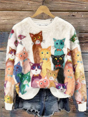 Women's Colorful Cats Art Flannel Hoodie