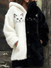 Women's Flannel Cats Print Coats