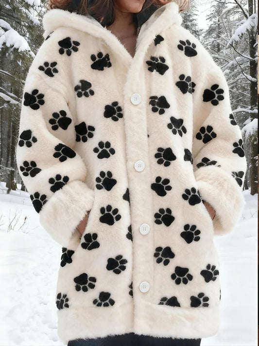 Women's Flannel Animal Paws Print Coats