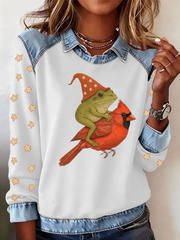 Women's Frog Cardinal Christmas Art Print Sweatshirt