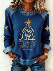 Women's Christmas Belief Print Waffle Sweatshirt