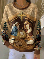 Women's The Birth Of Jesus Ribbed Round-Neck Sweatshirt