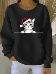 Women's Christmas Cat Printed Sweatshirt