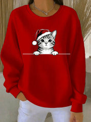 Women's Christmas Cat Printed Sweatshirt