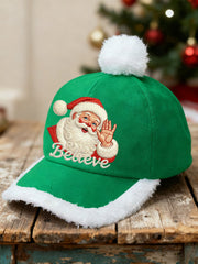 Unisex Christmas Believe Santa Claus Print Plush Stitching Hat