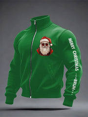 Men's Funny Merry Christmas Bruh Santa Claus Print Casual Zipper Sweatshirt