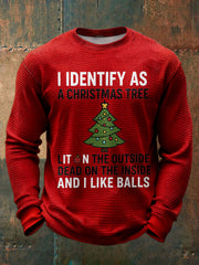 Men's Funny Identify As A Christmas Tree Printed Waffle Tops