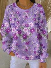 Women's Purple Art Print Casual Sweatshirt