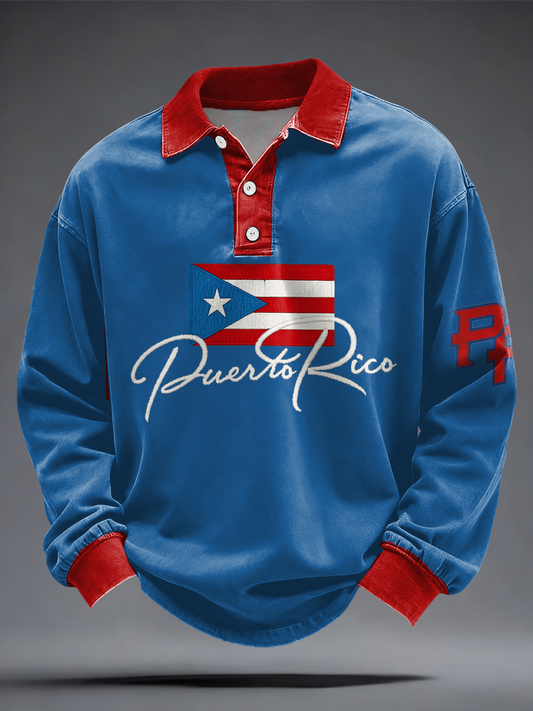 Men's Puerto Rico Flag Printed Casual Tops