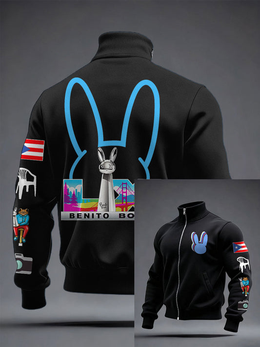 Men's Bunny Football Music Lover Printed Coat