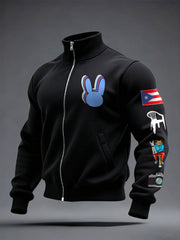 Men's Bunny Football Music Lover Printed Coat