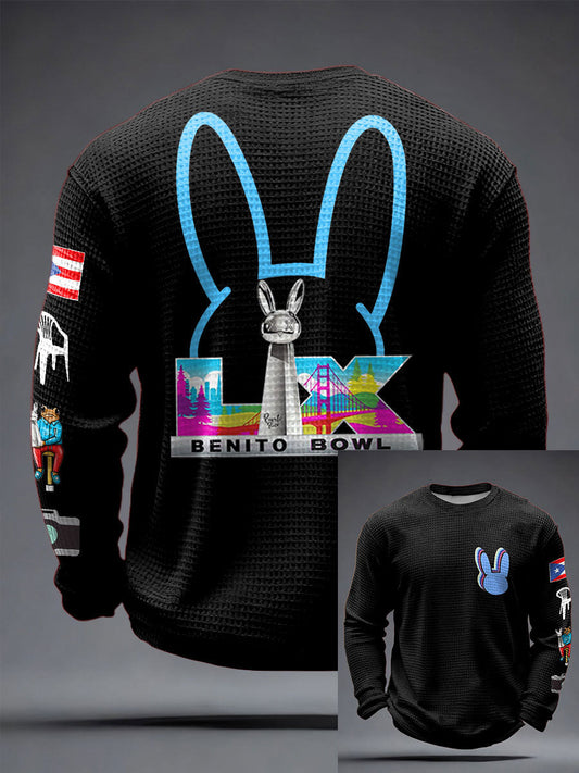 Men's Bunny Football Music Lover Printed Waffle Tops
