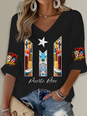 Women's Puerto Rico Singer Boricua Printed Waffle T-shirt