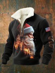 Men's Christmas Tree Santa Plush Stand Collar Shirt