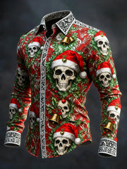 Men's Vintage Christmas Skull Long Sleeve Shirt