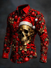 Men's Vintage Christmas Skull Long Sleeve Shirt