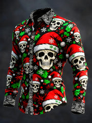 Men's Vintage Christmas Skull Long Sleeve Shirt