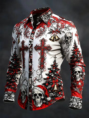 Men's Vintage Christmas Skull Long Sleeve Shirt