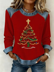 Women's Christmas Print Waffle Sweatshirt