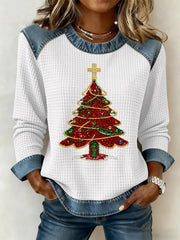 Women's Christmas Print Waffle Sweatshirt