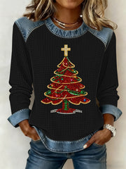 Women's Christmas Print Waffle Sweatshirt