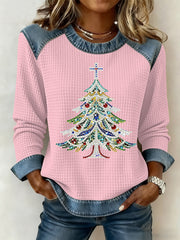 Women's Christmas Print Waffle Sweatshirt