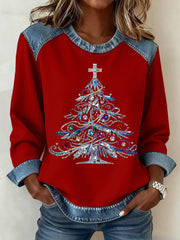Women's Christmas Pattern Patchwork Art Sweatshirt