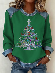 Women's Christmas Pattern Patchwork Art Sweatshirt